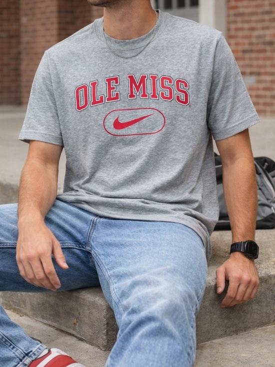 Nike Other - Nike Ole Miss Rebels Dri-Fit Tee Gray Red Logo Shirt Mens XL NCAA